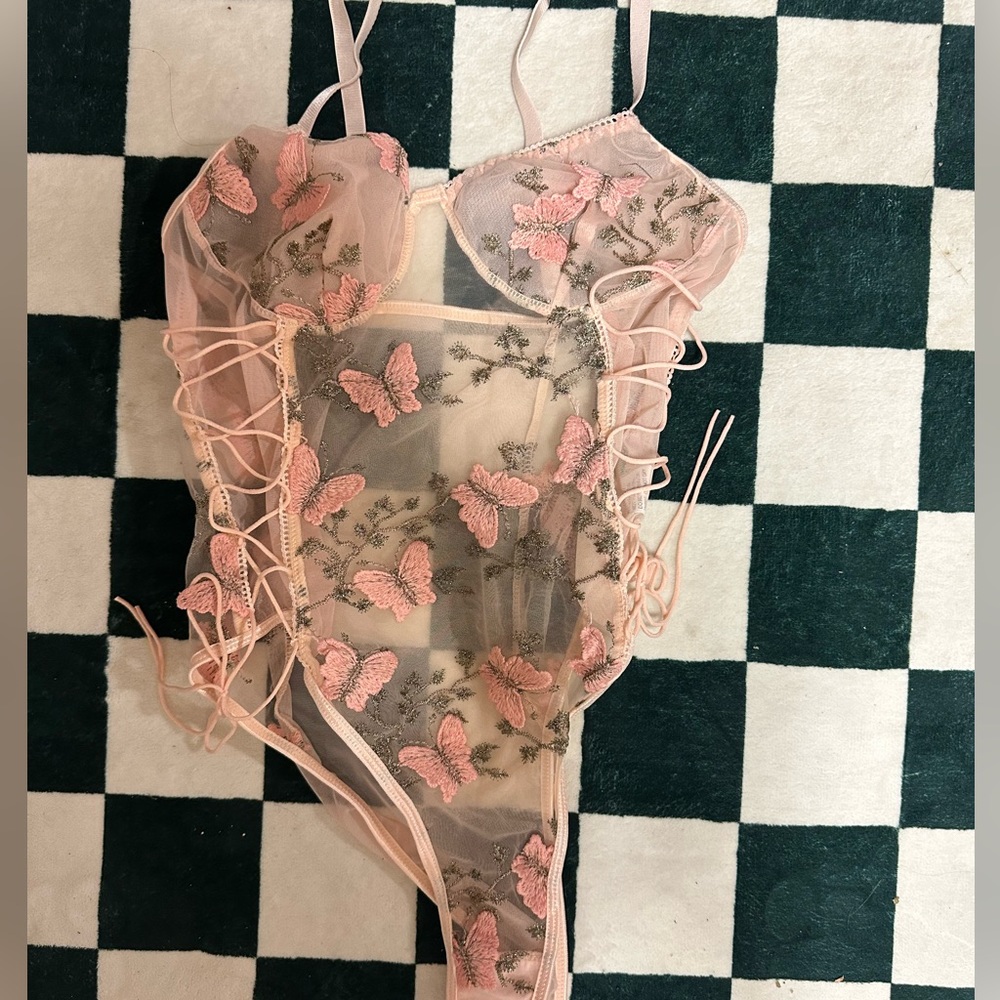 Pink mesh bodysuit